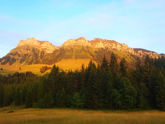 Der Hohgant Westgipfel und das Trogenhorn vom Rotmoos, Eriz her