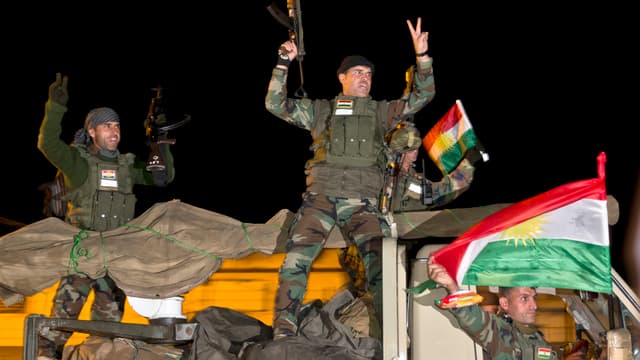 Peschmerga-Kämpfer in Kobane. Peschmerga-Kämpfer in Kobane.