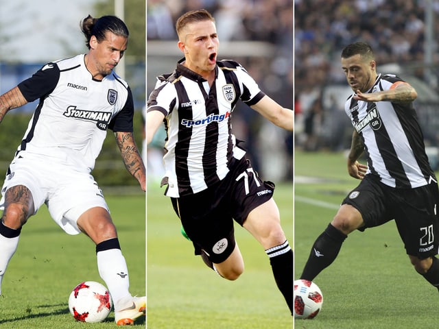 Aleksandar Prijovic, Dimitrios Pelkas und Vieirinha (v.l.). Aleksandar Prijovic, Dimitrios Pelkas und Vieirinha (v.l.).