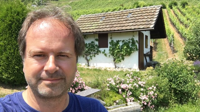 Restaurierte Rebhütte mit Blumen geschmückt. Restaurierte Rebhütte mit Blumen geschmückt.
