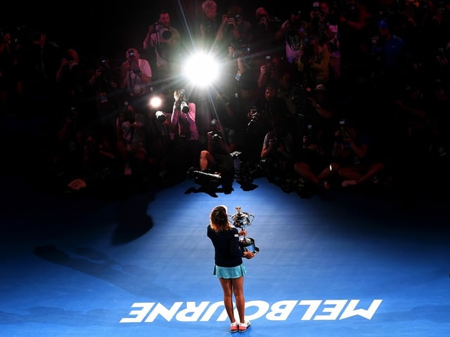 Naomi Osaka nach ihrem Titelgewinn 2019. Naomi Osaka nach ihrem Titelgewinn 2019.