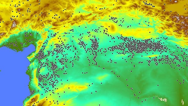 Punkte auf einer Karte im Bereich des ehemaligen Mesopotamiems Punkte auf einer Karte im Bereich des ehemaligen Mesopotamiems