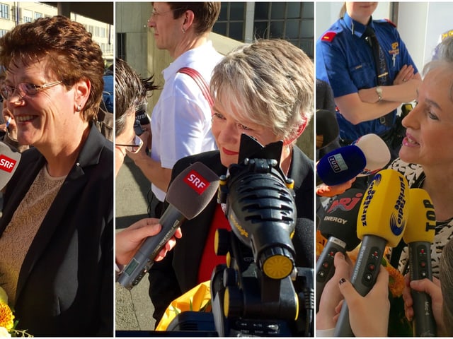 Silvia Steiner (CVP), Jacqueline Fehr (SP) und Carmen Walker Späh (FDP) geben den Medien Auskunft. 