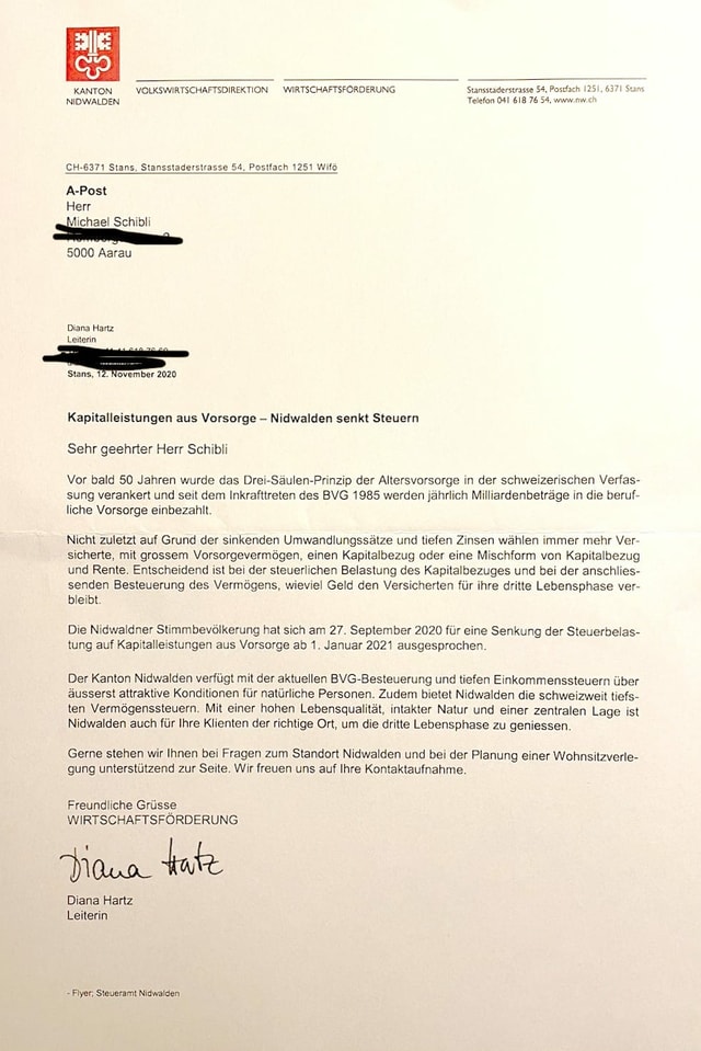 Brief der Nidwaldner Wirtschaftsförderung Brief der Nidwaldner Wirtschaftsförderung