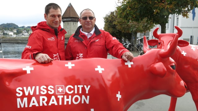 Interview mit Reto Schorno (li), Geschäftsführer Swiss City Marathon (14.10.2013)