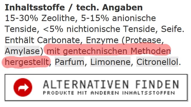 Abbildung der Inhaltsstoff-Liste des Waschmittels Oecoplan Abbildung der Inhaltsstoff-Liste des Waschmittels Oecoplan