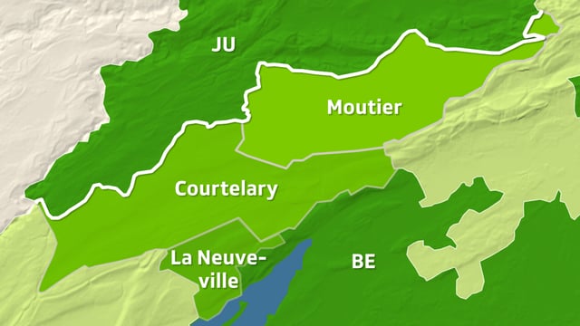 Karte zeigt den Berner Jura. Karte zeigt den Berner Jura.