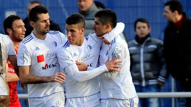 Jubelnde Spieler des FC Wohlen. Jubelnde Spieler des FC Wohlen.