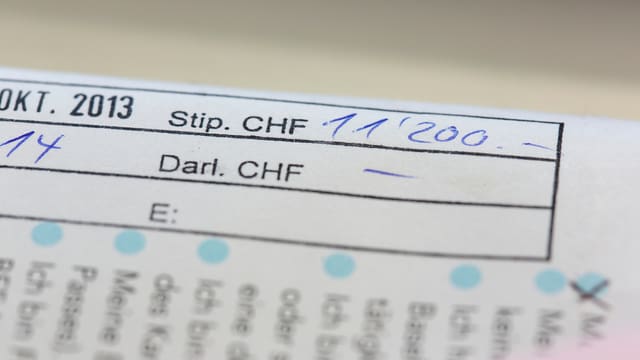 Ein Stipendienantrag mit dem von Hand eingetragenen Betrag von 11'200 Franken. Ein Stipendienantrag mit dem von Hand eingetragenen Betrag von 11'200 Franken.