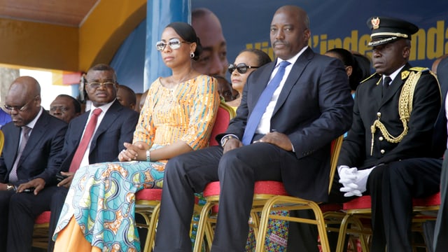 Präsident Kabila und Kongos First Lady Marie Olive Lembe am Unabhängigkeitstag vom 30. Juni 2016. Präsident Kabila und Kongos First Lady Marie Olive Lembe am Unabhängigkeitstag vom 30. Juni 2016.
