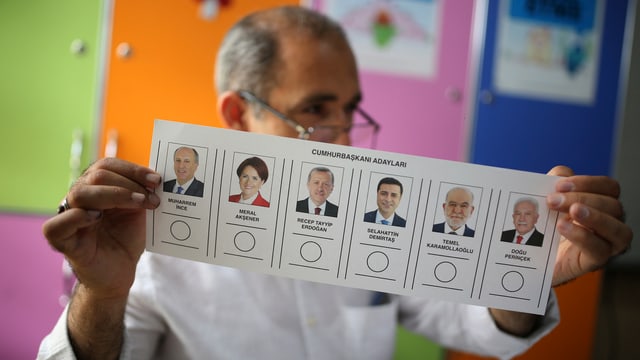 Mann hält Wahlzettel vor das Gesicht. Mann hält Wahlzettel vor das Gesicht.