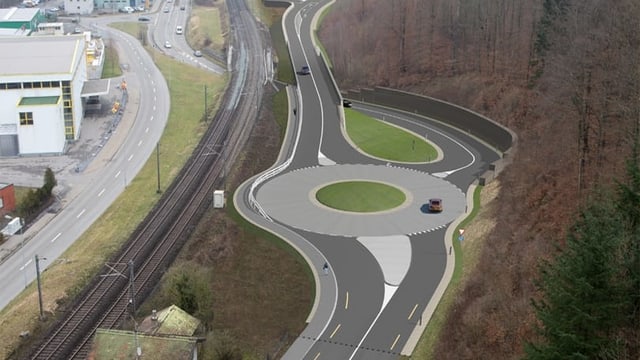 Visualisierung Strasse mit Kreisel. Visualisierung Strasse mit Kreisel.