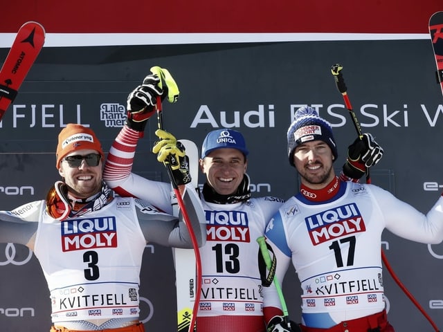 Carlo Janka (r.) nach der Abfahrt in Kvitjfell im vergangenen Winter. Carlo Janka (r.) nach der Abfahrt in Kvitjfell im vergangenen Winter.