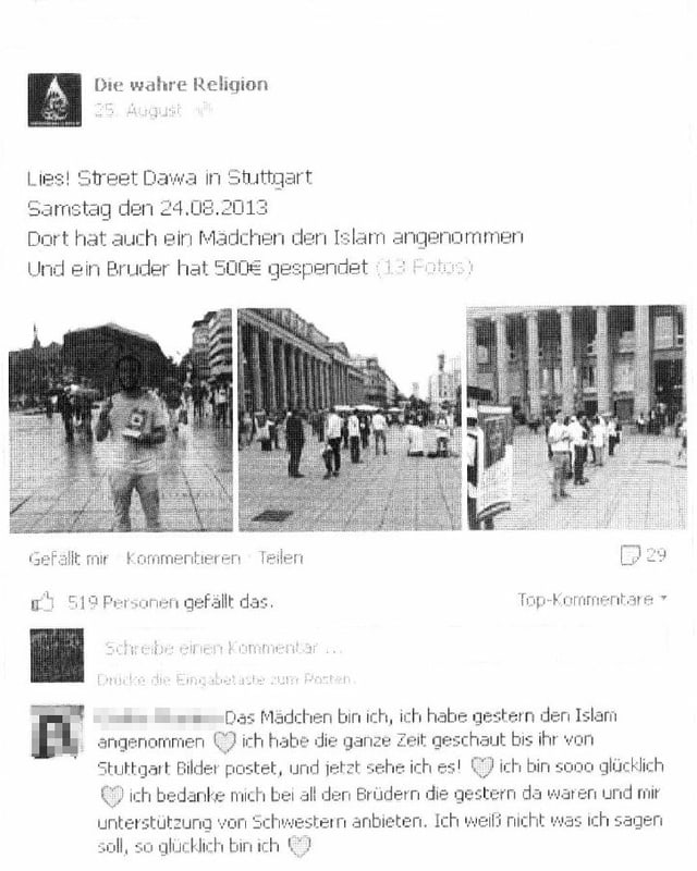 Die Kopie des mittlerweile gelöschten Facebook-Eintrage Die Kopie des mittlerweile gelöschten Facebook-Eintrage
