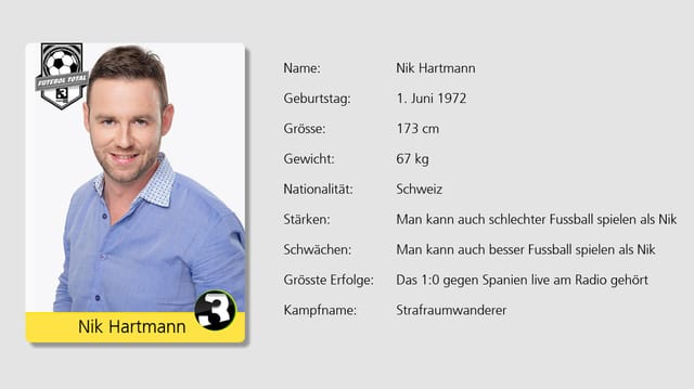 Der Wandervogel wagt sich aufs Fussballfeld. SRF 3 Moderator Nik Hartmann Der Wandervogel wagt sich aufs Fussballfeld. SRF 3 Moderator Nik Hartmann