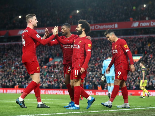 Die Torschützen Jordan Henderson und Mohamed Salah. Die Torschützen Jordan Henderson und Mohamed Salah.