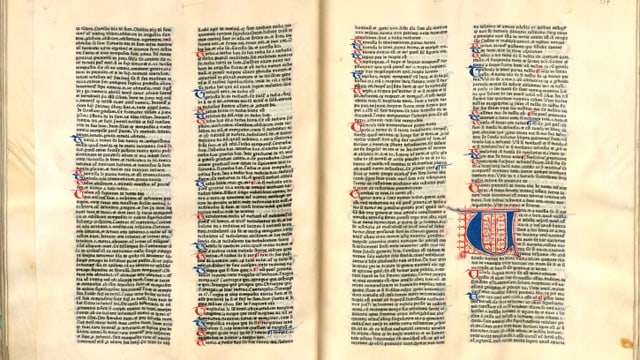 Grosser Foliant mit kolorierten Kapitelbuchstaben, gedruckt um 1460 Grosser Foliant mit kolorierten Kapitelbuchstaben, gedruckt um 1460