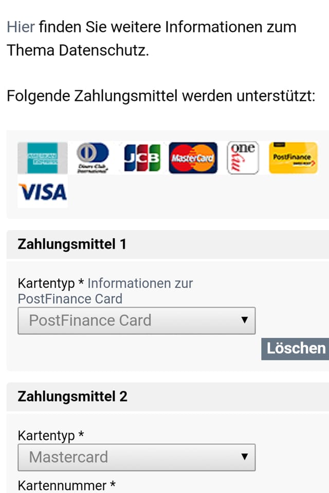 Screenshot der neu integrierten Verwaltung der Zahlungsmittel. Screenshot der neu integrierten Verwaltung der Zahlungsmittel.