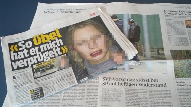Zeitung Blick mit den Fotos des Opfers Zeitung Blick mit den Fotos des Opfers