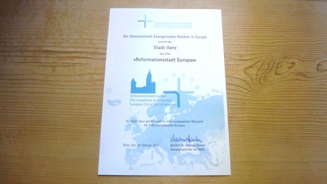 Il document uffizial da la CBEE, che attesta a la citad da Glion il label sco “Citad europeica da la refurmaziun”. Il document uffizial da la CBEE, che attesta a la citad da Glion il label sco “Citad europeica da la refurmaziun”.