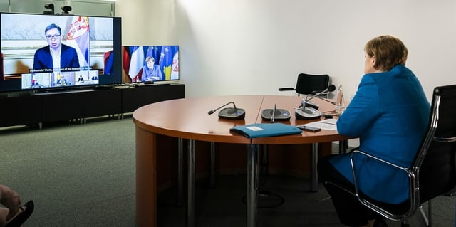 Hoti und Vucic in der Videokonferenz mit Merkel Hoti und Vucic in der Videokonferenz mit Merkel