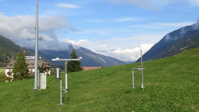 Messfeld mit diversen Sensoren auf einer grünen Wiese. Messfeld mit diversen Sensoren auf einer grünen Wiese.