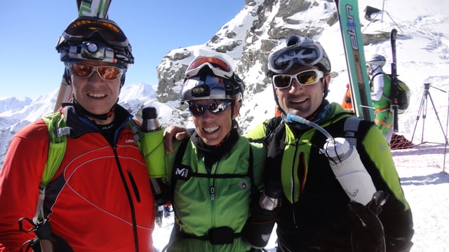 Andri Lansel, Gianna Rauch e Andri Poo sin la Rosa Blanche sin 3150 meters sur mar, l'onn 2014 Andri Lansel, Gianna Rauch e Andri Poo sin la Rosa Blanche sin 3150 meters sur mar, l'onn 2014