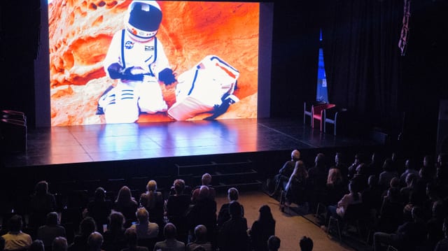 Blick in die Chollerhalle in Zug während der Zuger Filmtage 2017. Blick in die Chollerhalle in Zug während der Zuger Filmtage 2017.