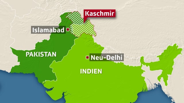Karte mit Pakistan, Kaschmir und Indien Karte mit Pakistan, Kaschmir und Indien