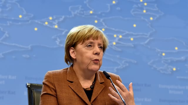 Die deutsche Bundeskanzlerin Angela Merkel an einer Medienkonferenz. Die deutsche Bundeskanzlerin Angela Merkel an einer Medienkonferenz.