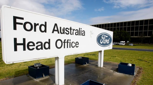 Schild der Ford Australia vor ihrem Hauptsitz in Melbourne Schild der Ford Australia vor ihrem Hauptsitz in Melbourne