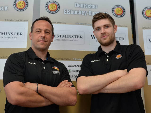 DEB-Coach Marco Sturm und NHL-Stürmerstar Leon Draisaitl. DEB-Coach Marco Sturm und NHL-Stürmerstar Leon Draisaitl.