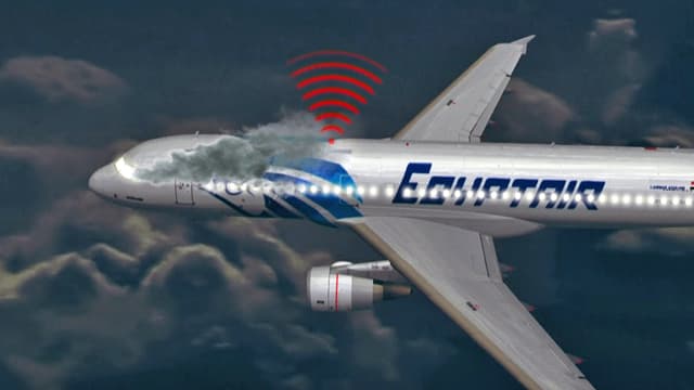 Animation eines Flugzeugs mit Rauch und Sendesignalen. Animation eines Flugzeugs mit Rauch und Sendesignalen.