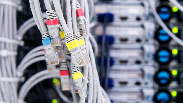 Blick auf einen Strang Computerkabel. Blick auf einen Strang Computerkabel.