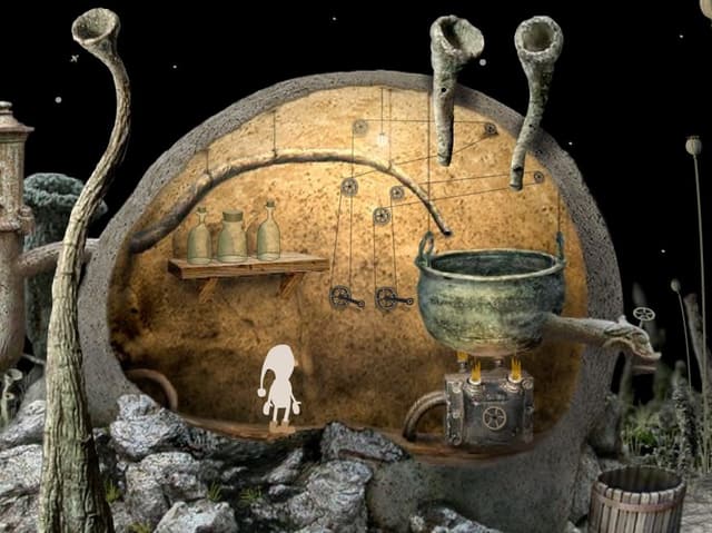 Ein Zwerg steht in einer märchenhaften Höhle. Ein Zwerg steht in einer märchenhaften Höhle.