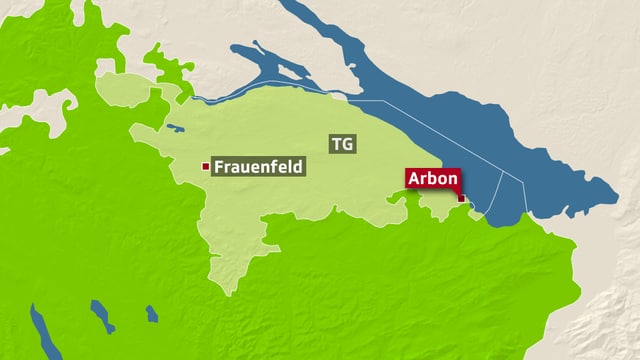 Karte mit der eingezeichneten Ortschaft Arbon. Karte mit der eingezeichneten Ortschaft Arbon.