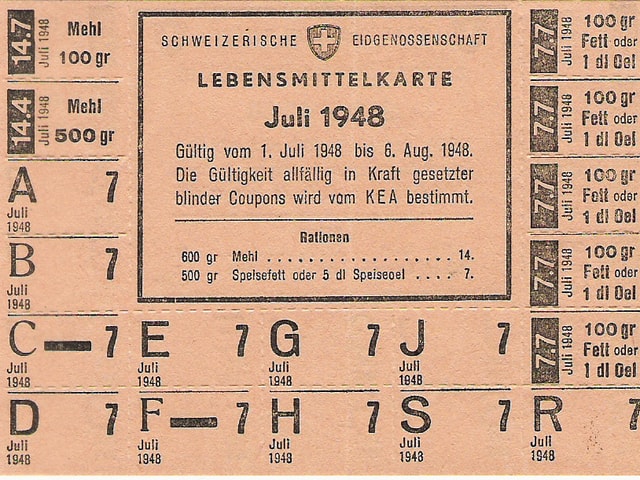 Rationsmarke, Lebensmittelkarte vom Juli 1948 Rationsmarke, Lebensmittelkarte vom Juli 1948