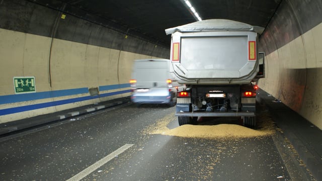 Sojabohnen auf der Fahrbahn. Sojabohnen auf der Fahrbahn.