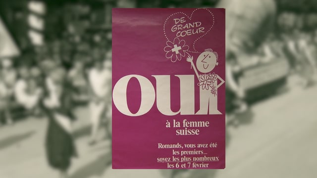 Rotes Abstimmungsplakat für ein Ja zum Frauenstimmrecht auf nationaler Ebene. Rotes Abstimmungsplakat für ein Ja zum Frauenstimmrecht auf nationaler Ebene.