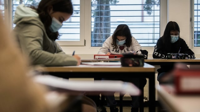 Schülerinnen im Schulzimmer am Arbeiten. Schülerinnen im Schulzimmer am Arbeiten.