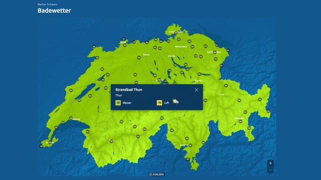 Ein Screenshot zeigt das Badewetter. Ein Screenshot zeigt das Badewetter.