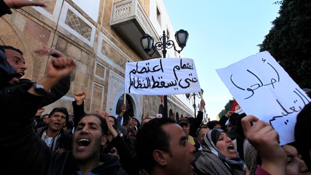 Protestierende in Tunis Protestierende in Tunis
