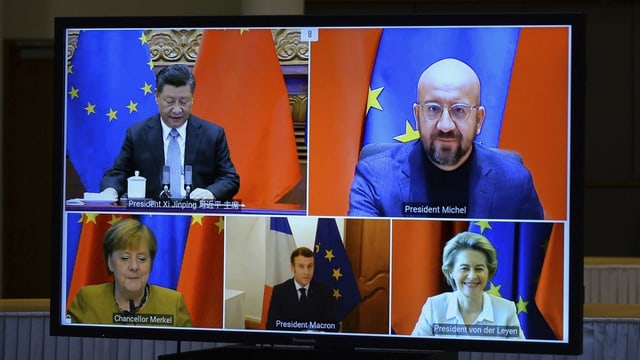 Videokonferenz von EU-Vertretern und Chinas Präsidenten Videokonferenz von EU-Vertretern und Chinas Präsidenten