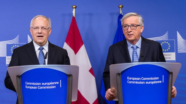 Johann Schneider Amman e Jean-Claude Juncker tar ina conferenza da medias in schaner a Brüssel. Johann Schneider Amman e Jean-Claude Juncker tar ina conferenza da medias in schaner a Brüssel.