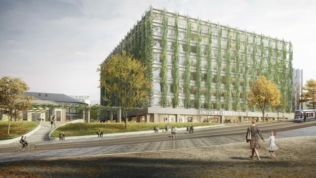Das neue Universitätsspital Zürich soll eine begründete Fassade erhalten. Das neue Universitätsspital Zürich soll eine begründete Fassade erhalten.