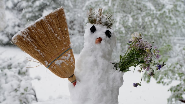 Schneemann mit Besen. Schneemann mit Besen.