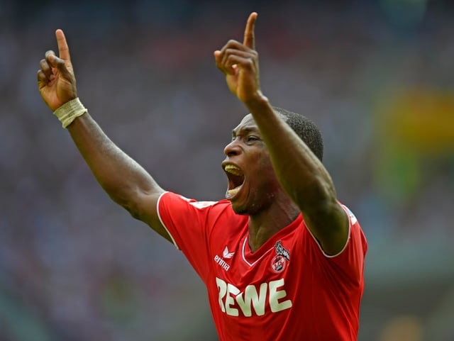 Ujah freut sich nach einem Tor für den 1. FC Köln. Ujah freut sich nach einem Tor für den 1. FC Köln.