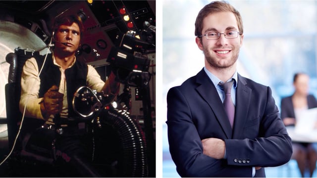 Collage: Han Solo und Strebertyp Collage: Han Solo und Strebertyp