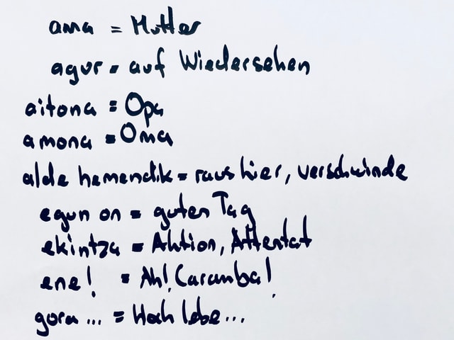 Baskische Ausdrücke auf einem weissen Blatt Baskische Ausdrücke auf einem weissen Blatt
