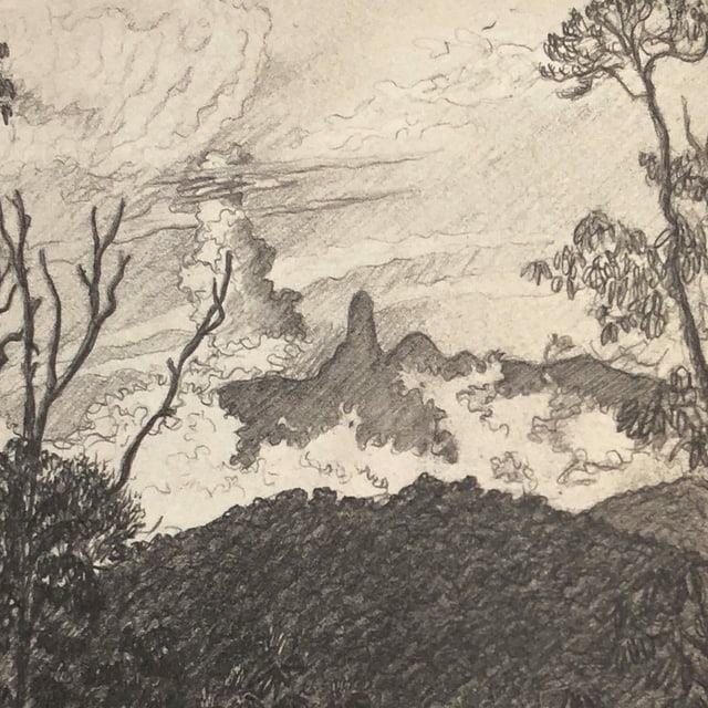 Handskizze von Batu Laui - Berg mit zwei Gipfeln im Kelabithochland von Sarawak Handskizze von Batu Laui - Berg mit zwei Gipfeln im Kelabithochland von Sarawak